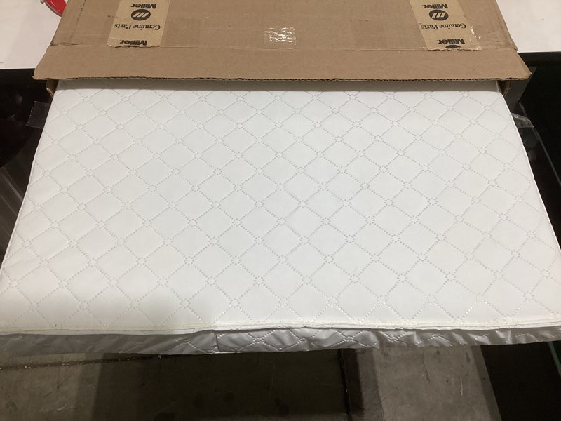 Condition photo showing As Is for dream on me holly 3” mini/portable crib mattress, greenguard gold & bsa certified, fits portable & mini cribs, lightweight fiber core, waterproof vinyl cover (38"x24"x3")