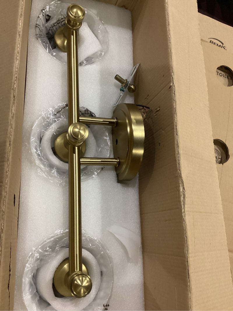 Condition photo showing As Is for Bathroom Vanity Light Fixtures, Traditional Aged Brass 3 Lights Wall Sconce Lighting with Opal Glass Shade, Porch Wall Mount Light Fixture for Bathroom, Mirror Cabinets Hallway Stairs Aged Brass 3-Light