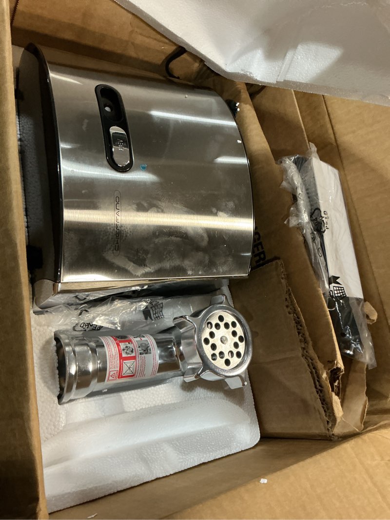 Condition photo showing Good Condition for CHEFFANO Meat Grinder, 2600W Max Stainless Steel Meat Grinder Electric, ETL Approved Heavy Duty Meat Mincer Machine with 2 Blades, 3 Plates, Sausage Stuffer Tube & Kubbe Kit for Home Kitchen Use