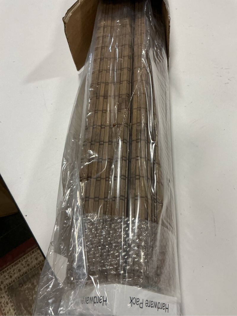Condition photo showing Good Condition for LazBlinds Cordless Bamboo Roman Shades, Privacy Blinds for Interior Windows, Room Darkening Roll Up Bamboo Blinds for Home & Patio, 20\" W x 64\" H, Highfield Teak Pricacy - Highfield Teak 20\" W x 64\" H