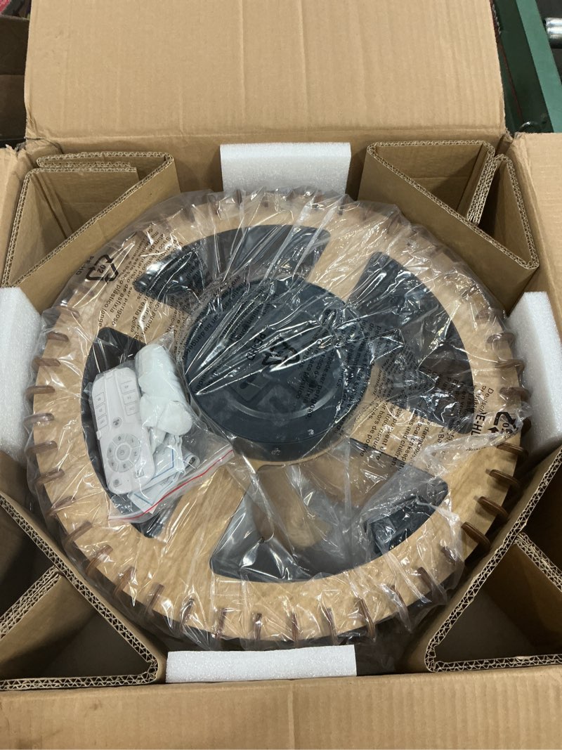 Condition photo showing Good Condition for 20'' flush mount caged ceiling fan with light, wooden low profile ceiling fan with light and remote, 6 speed and reversible, farmhouse enclosed fan lights for bedroom, dining room light wood