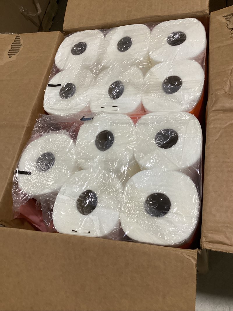 Condition photo showing As Is for amazon basics 2-ply flex-sheets paper towels, 12 basics rolls = 40 regular rolls, everyday value with 150 sheets per roll, packaging may vary