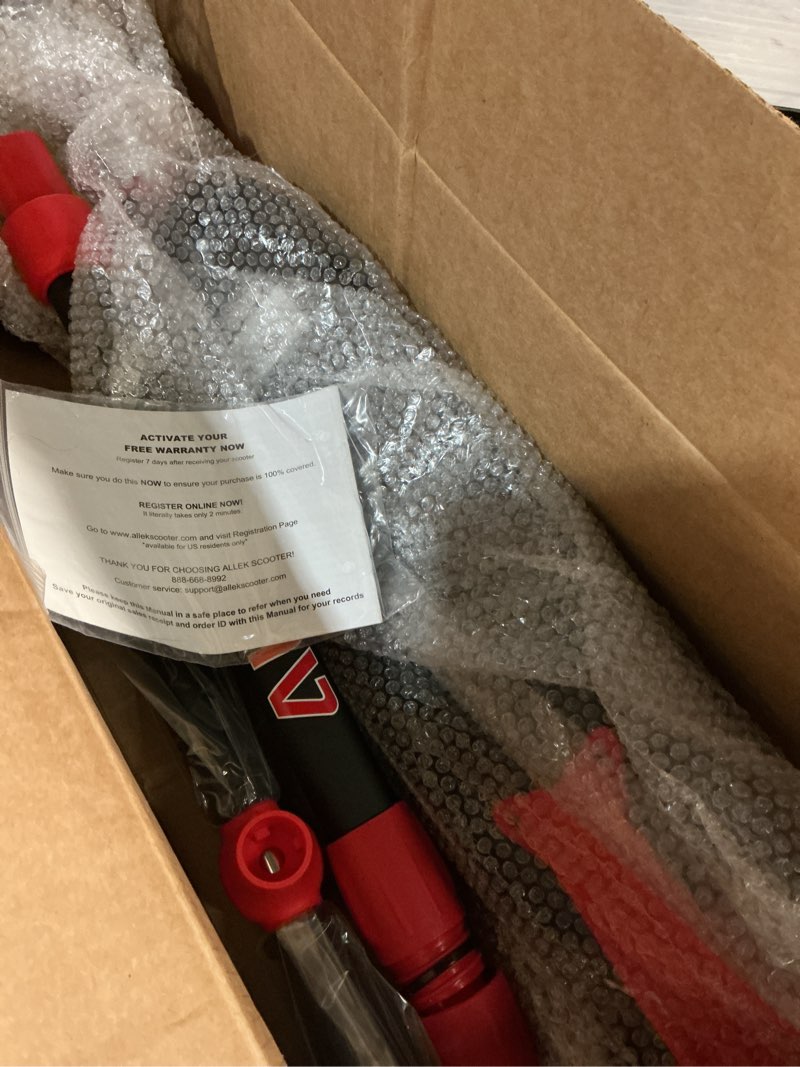 Condition photo showing As Is for allek kick scooter b03 with light-up wheels and any height adjustable for children from 3-12 years  black-red