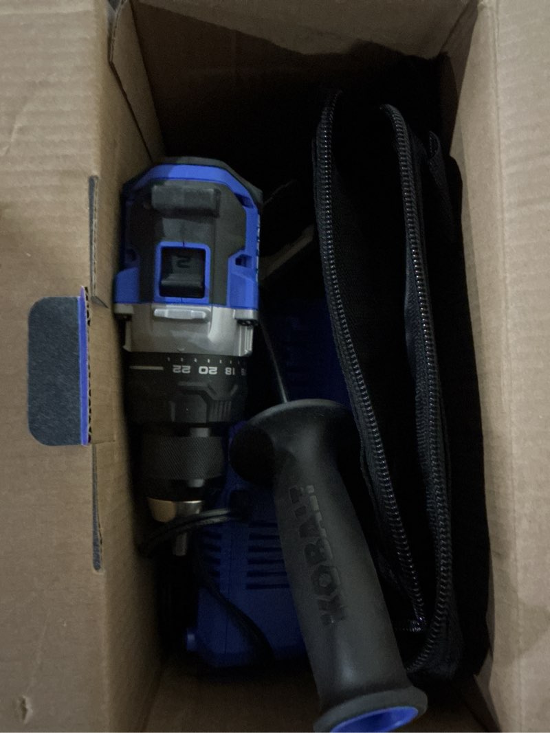 Condition photo showing As Is for kobalt 24-volt 1/2-in keyless brushless cordless drill (1-battery, charger and soft bag included)