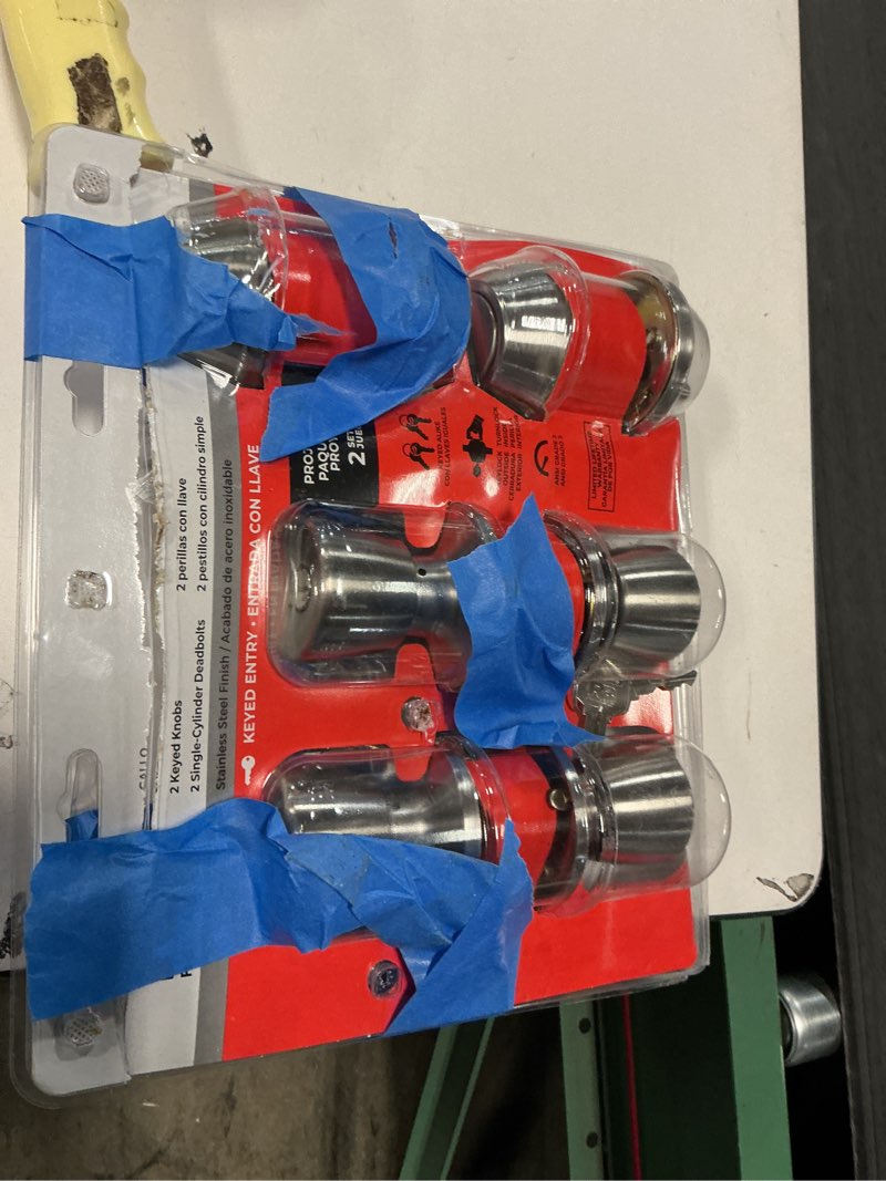 Condition photo showing As Is for RELIABILT Gallo Stainless Steel Exterior Single-Cylinder Deadbolt and Keyed Entry Door Knob