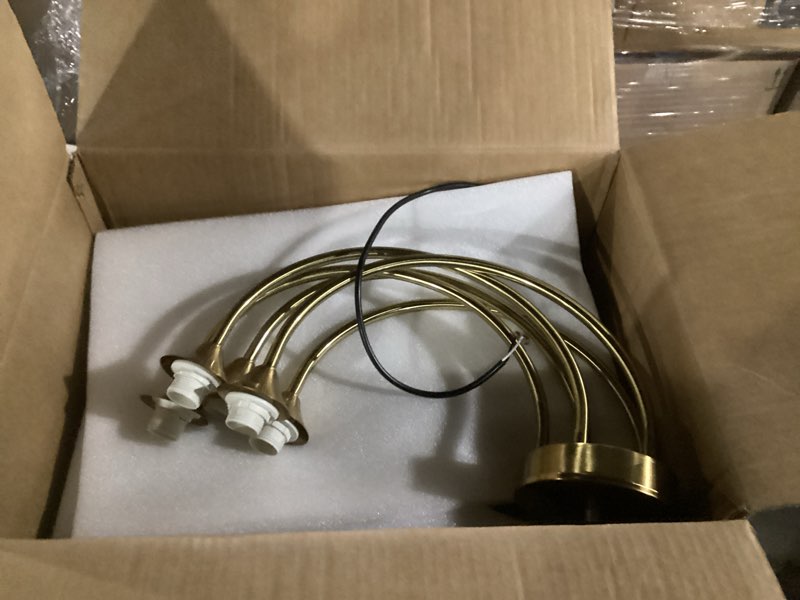 Condition photo showing Good Condition for 30.31" brass gold chandelier, 5-light chandelier light with green tulip glass lampshade, height adjustable vintage chandeliers for dining room living room kitchen island green brass