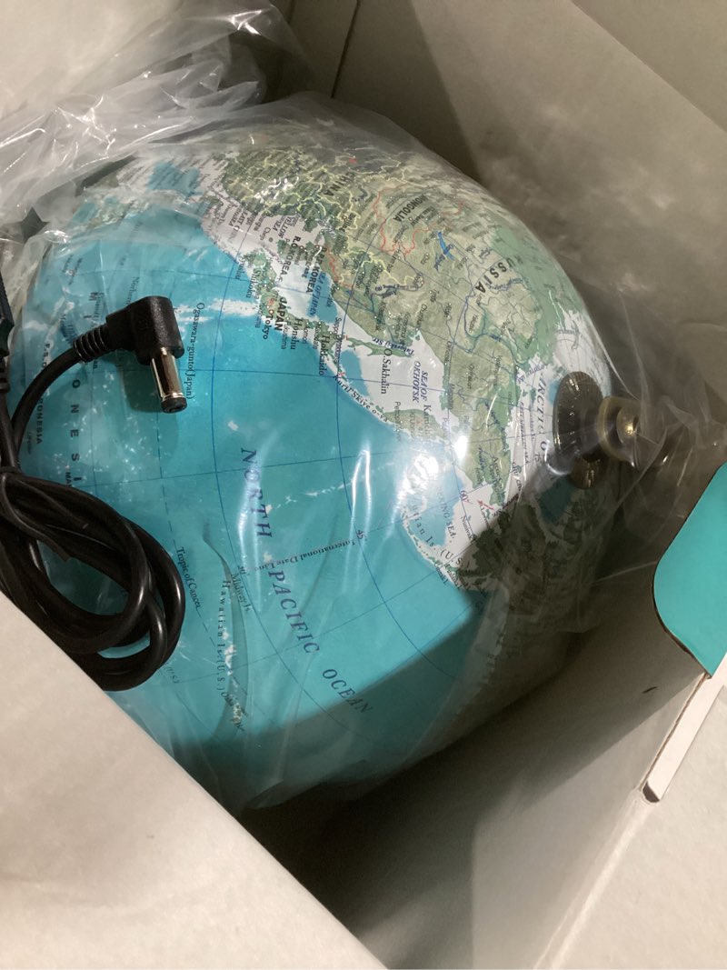 Condition photo showing Good Condition for Illuminated Globe of the World with Wooden Stand, 8'' World Globe for Kids & Adults' Learning Built-in LED Night Light, Home Office Classroom Decor Geography Gifts(Elegant Turquoise) 8 inch Illuminated Globe