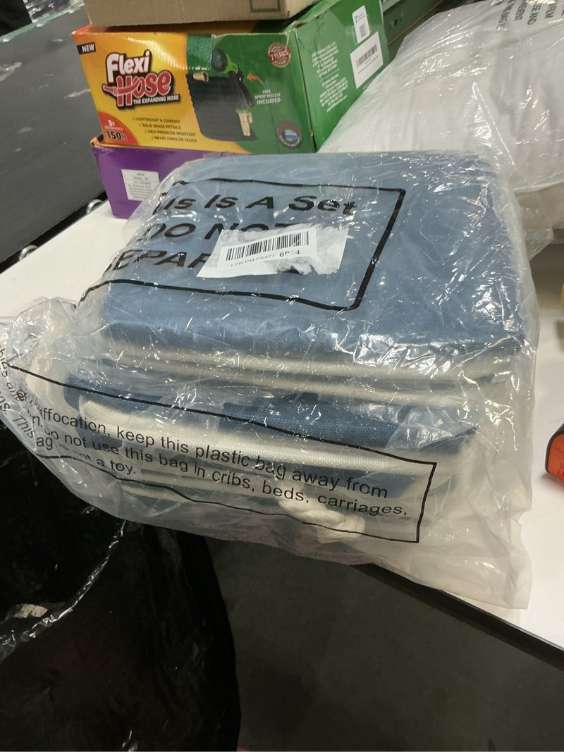 Condition photo showing Good Condition for meekoo 8 Pack Collapsible Storage Bins Fabric Storage Bins Polyester Fabric Baskets with Handles Linen Closet Organizer for Shelf Home Closet Towels Toys(12 x 12 x 12 in,Blue White) Blue White 12 x 12 x 12 In