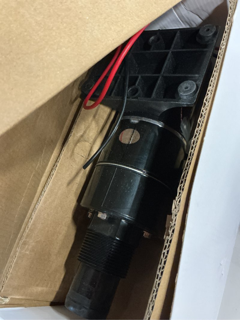 Condition photo showing Good Condition for 12v macerator pump for rv/boat, 18590-2092, 12gpm, self priming macerator waste pump, with run dry protection, high performance waste evacuation, ideal for rv, marine, and household wastewater