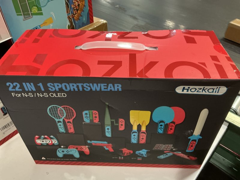 Condition photo showing New/Like New for Switch Sports Accessories Bundle - HOZKAII 22 in 1 Family Accessories Kit Pack for Nintendo Switch/OLED Sports Games with Charging Dock, Game Guns, Tennis Rackets, Golf Clubs, Wrist Bands & Leg Strap