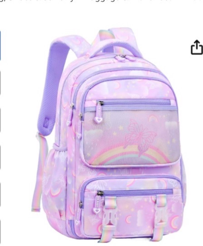 Kids Backpack for Girls Cute Rainbow Butterfly Backpacks for Teen Girls Age 8-12 Kindergarten Elementary Bookbag,Purple
