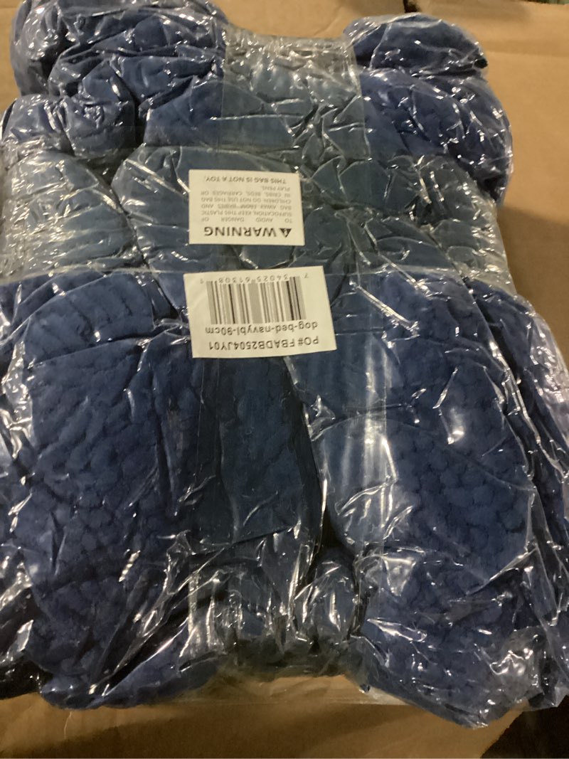Condition photo showing As Is for muddy mat®cloud k-9 bed for dogs & cats, soft & relaxing donut dog bed, chenille material, removable cover, washable & dryer safe–navy blue medium(35'x35') medium (35''x35'') navy blue