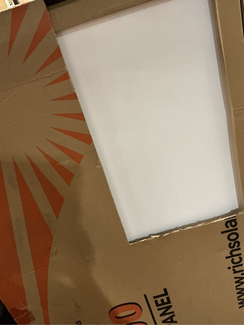 Condition photo showing As Is for rich solar 200 watt 12 volt 18bb cell monocrystalline solar panel n-type cells high efficiency solar module for rv trailer camper marine off grid 200w single panel