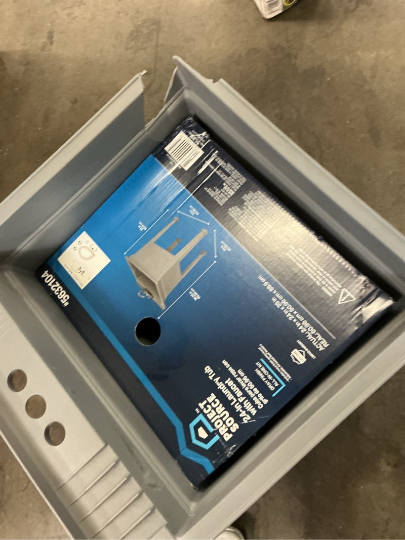 Condition photo showing As Is for project source 24-in x 24-in 1-basin gray freestanding utility tub with drain and faucet