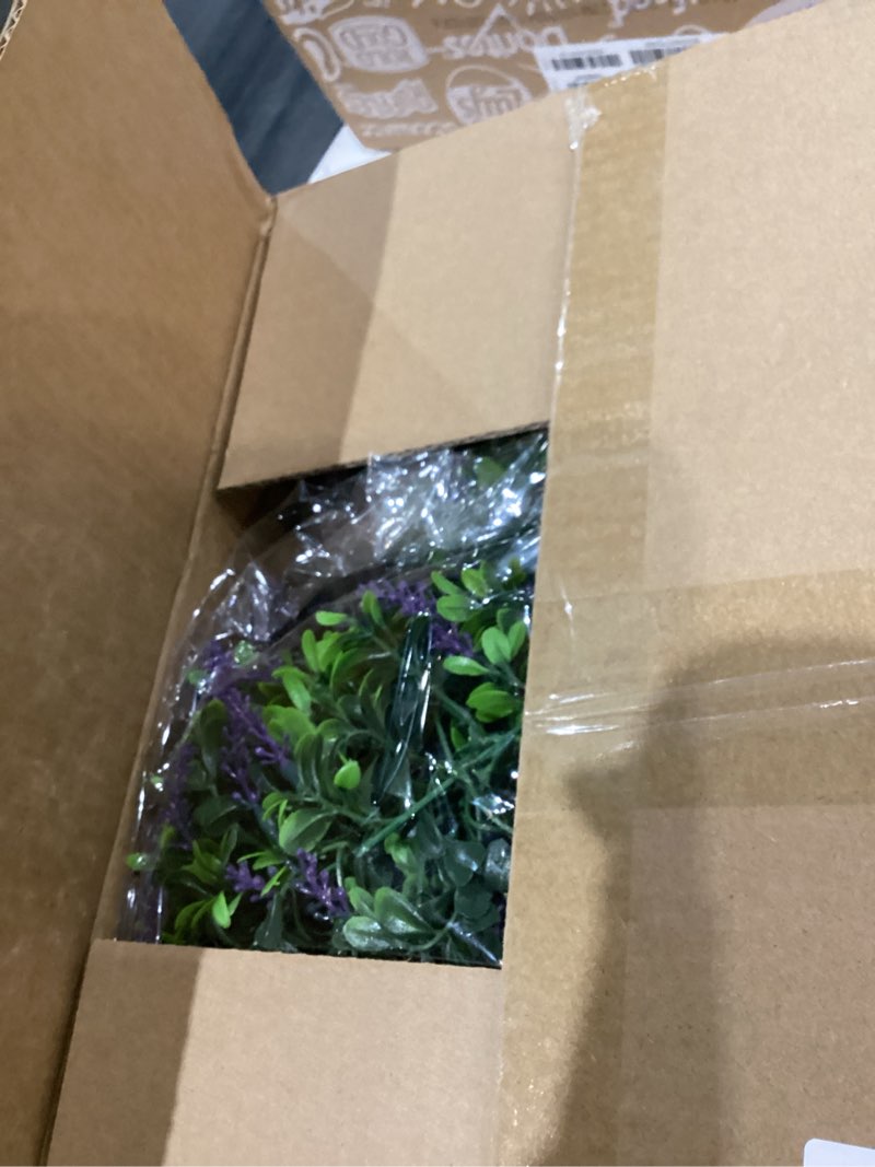 Condition photo showing As Is for Der Rose 21" Artificial Lavender Topiary Ball Trees with Ground Spike Set of 2 Outdoor Artificial Plants UV Resistant Artificial Shrubs Fake Bushes for Front Porch Garden Decor Lavender 2