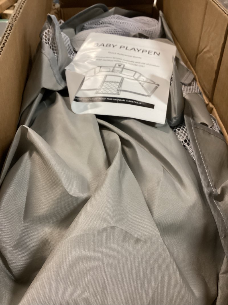 Condition photo showing Good Condition for Playpen for Babies and Toddlers,73"x71"Baby Playpen with Mat Indoor?Outdoor with Breathable Play Pen with Ocean Balls Hanging Pocket Basketball Hoop and Football Goal (Lighr Grey with Mat, 73"x71") Lighr Grey with Mat 73"x71"