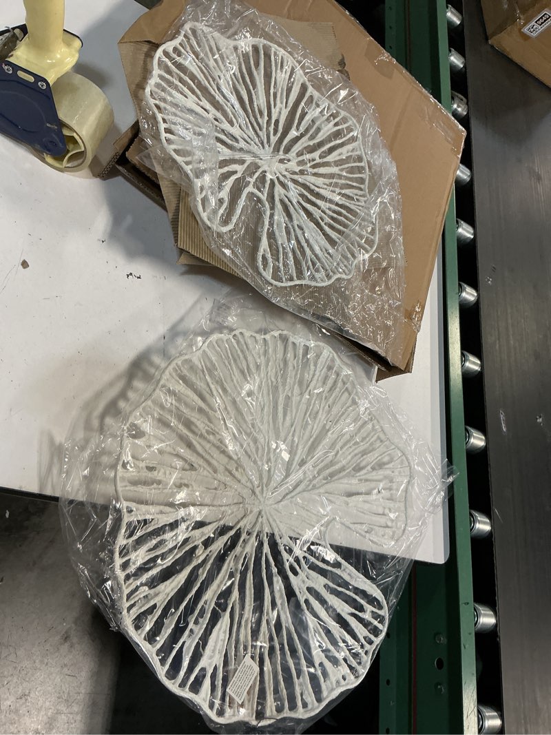 Condition photo showing As Is for creative co-op handmade white coral shaped paper & metal wall décor (set of 3 sizes) ** missing 1 ** incomplete set