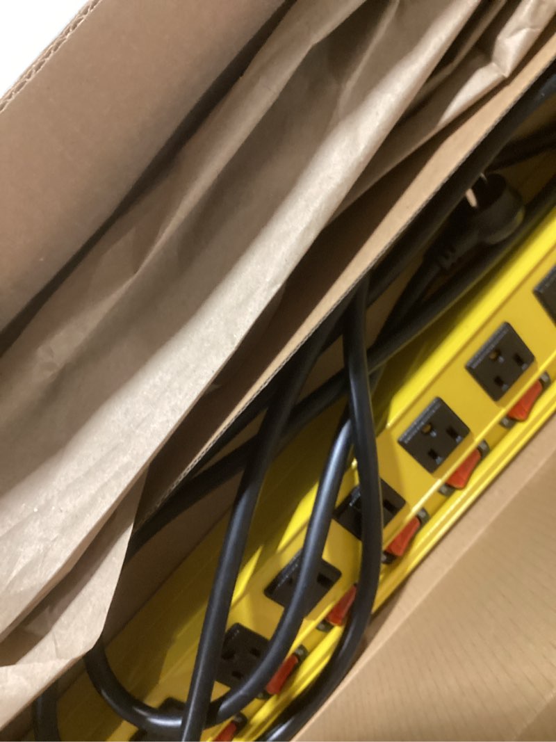 Condition photo showing Good Condition for plug'n heavy duty power strip with 3300j surge protector,10 outlets individual switches with cord manager,15a/1875w/14awg/9ft cord,metal power strip for garage,workshop,home,office 10 outlet 9ft