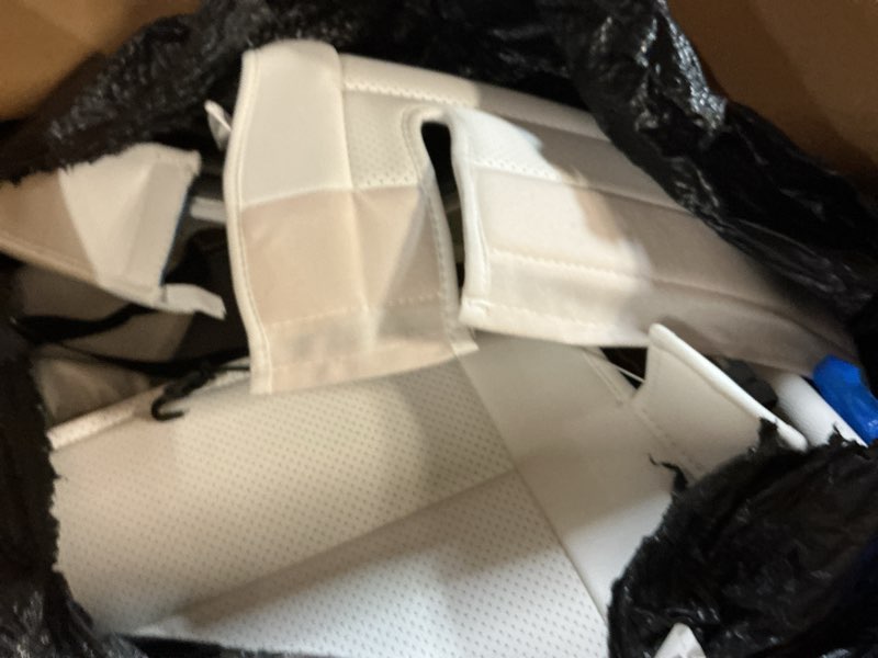 Condition photo showing As Is for EKR Model Y Seat Covers Custom Fit for Tesla Model y 2020 2021 2022 2023 2024 2025 Long Range/Performance/Standard Range (Only for 5 Seats),Leather Car Seat Cover Full Set,Faux Leather (White) Leather (White) 2020-2025 Model Y 5 seats