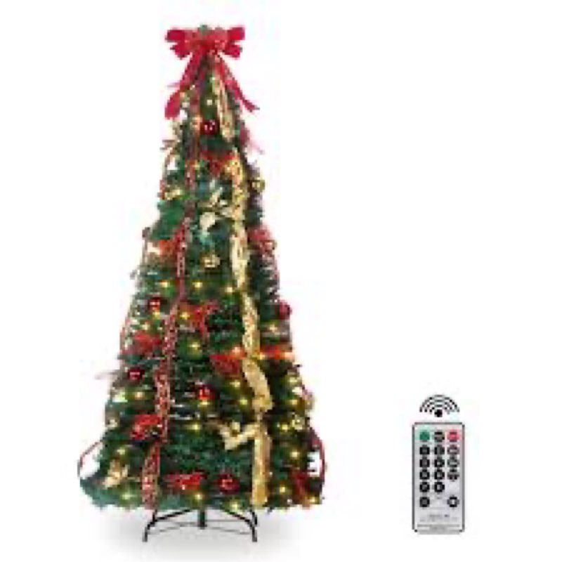 TKYGU 6 ft pre-lit Decorated Christmas Tree, 200 LED Warm Lights, Prelit pop-up Christmas Tree, Full