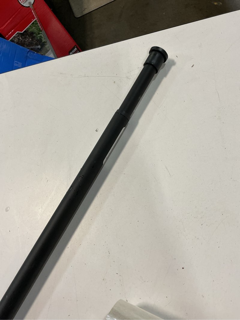 Condition photo showing As Is for ivilon curtain rod for windows 48 to 86 inch – 1 inch telescoping drapery rod, 2 long sections, end cap finials, black 48 to 86 in.