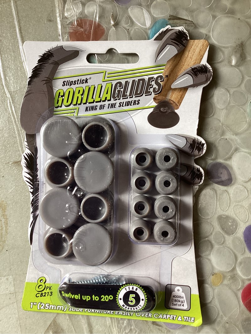 Condition photo showing New/Like New for gorillaglides cb213 chair swivel sliders/floor protector glides (set of 8 swiveling glide feet) screw-on sliders for angled/slanted furniture legs, 1 inch round plastic glide 8 pack