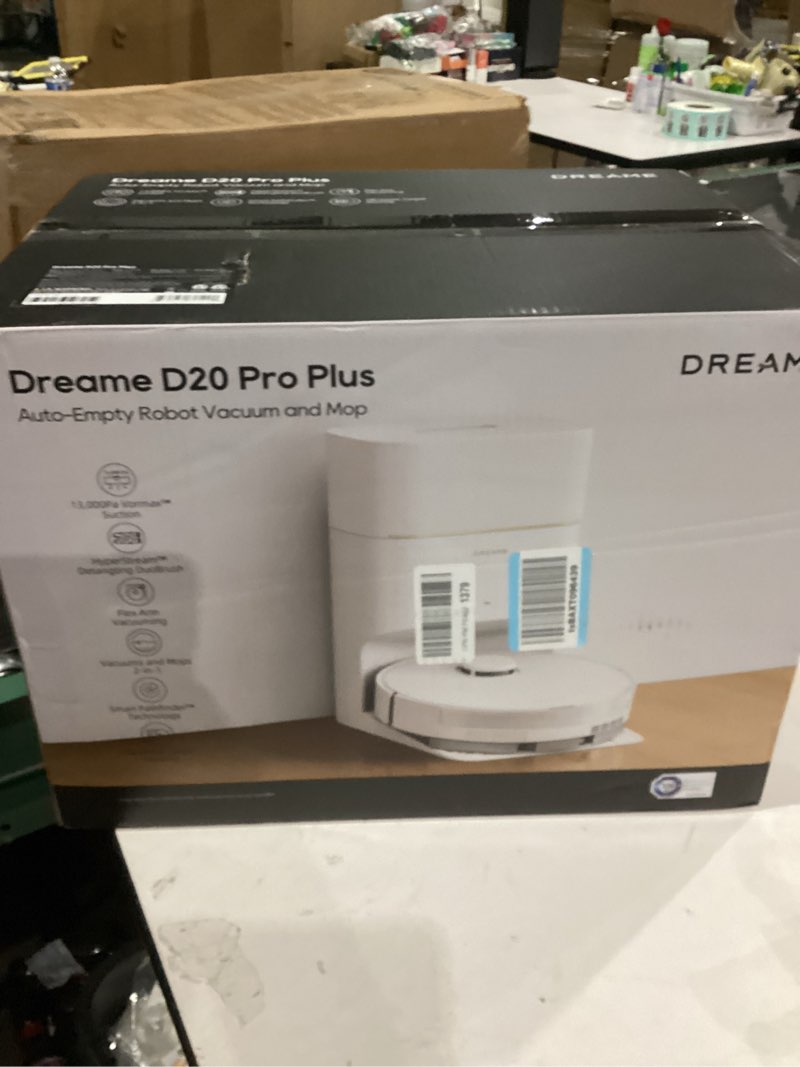Condition photo showing As Is for DREAME D20 Pro Plus Robot Vacuum, 13,000Pa Suction, DuoBrush for Pet Hair, Corner Cleaning, Self Emptying, LDS Navigation Laser Avoidance, Vacuum Mop, Hard Floors&Carpets, 5,200mAh Battery White White D20ProPlus