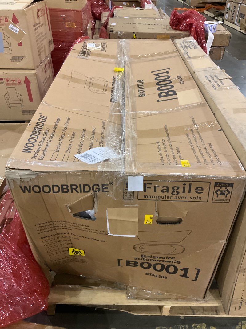 woodbridge 67"freestanding white acylic soaking bathtub with brushed nickel drain and overflow,bta15