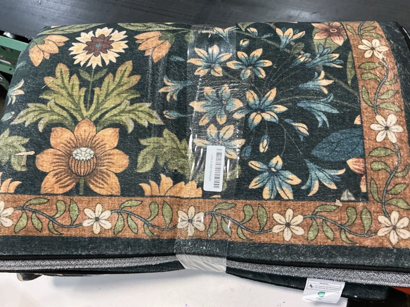Condition photo showing Good Condition for 8x10 washable area rug for living room, large vintage black brown floral rugs, soft non-slip stain resistant boho lightweight carpet for girls bedroom dining room nursery home office 8' x 10' (rectangular) black/brown