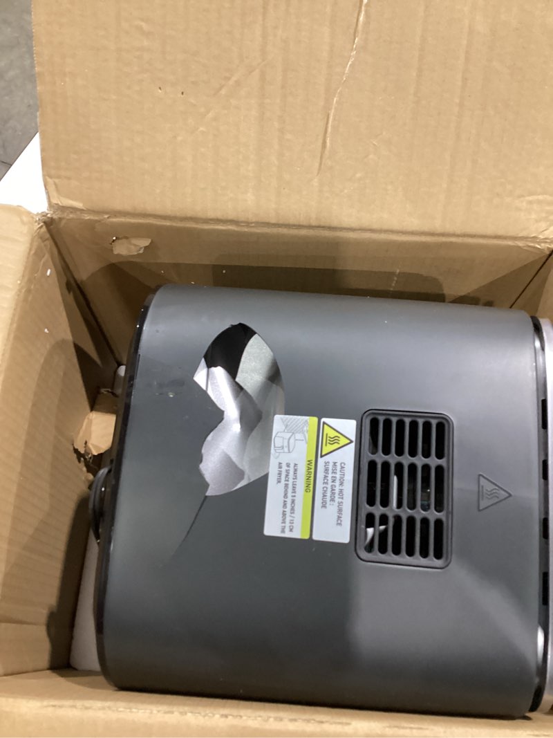 Condition photo showing As Is for cosori 9-in-1 turboblaze air fryer 6 qt, premium ceramic coating, 90°–450°f, precise heating for even results, air fry, roast, bake, broil, dry, frozen, proof, reheat, keep warm, 120v, dark gray dark gray 6qt air fryer