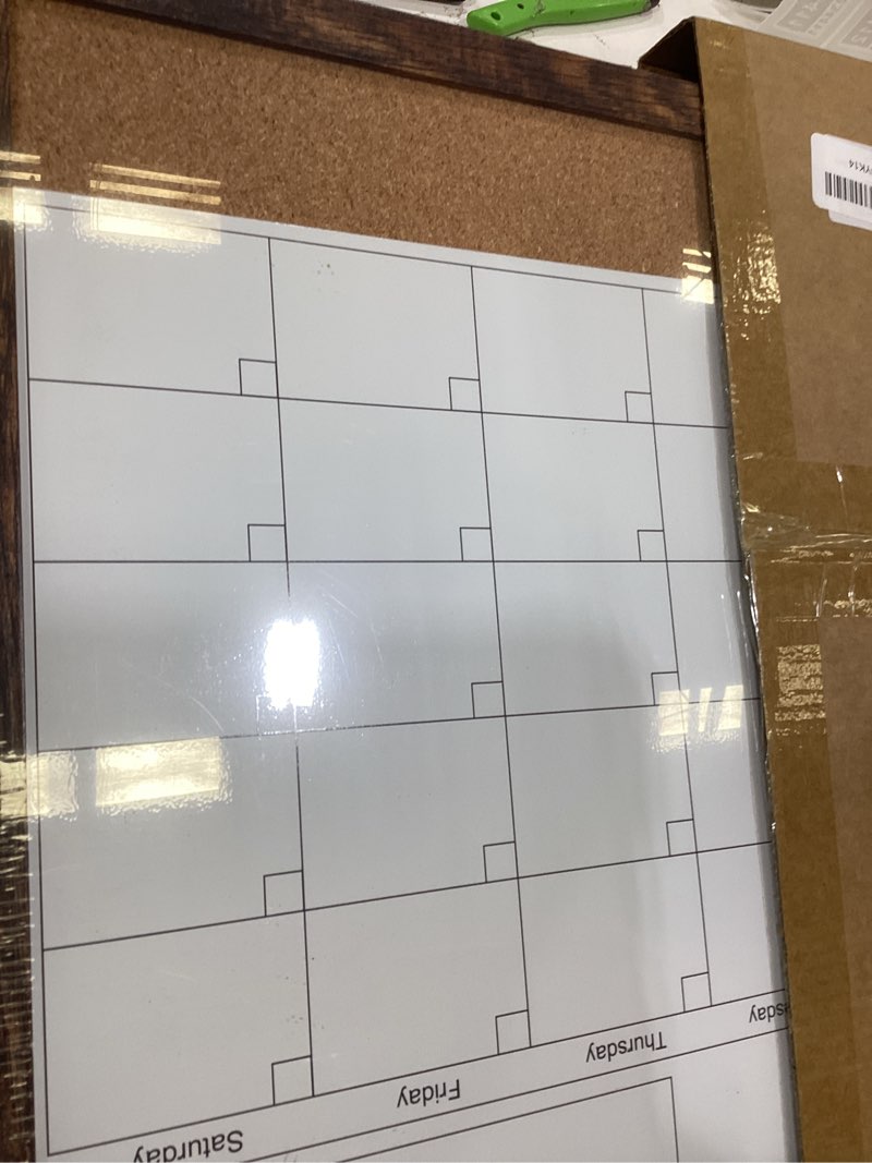 Condition photo showing Good Condition for calendar whiteboard for wall, 17x13 inches white board calendar dry erase, small magnetic white board with wood frame, hanging dry erase board for kitchen home office school planner brown 17"x13"