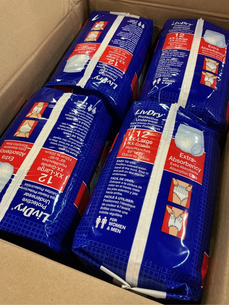 Condition photo showing New/Like New for livdry adult xxl incontinence underwear, extra comfort absorbency, leak protection, xx-large, 48-pack xx-large (48 count)