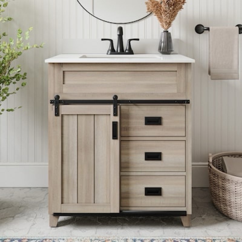  style selections morriston 30-in light natural oak undermount single sink bathroom vanity with