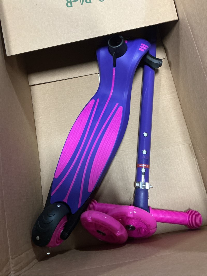 Condition photo showing New/Like New for gotrax ks1 kids kick scooter, led lighted wheels and 3 adjustable height handlebars, lean-to-steer & widen anti-slip deck, 3 wheel scooter for boys & girls ages 2-8 and up to 110 lbs purple