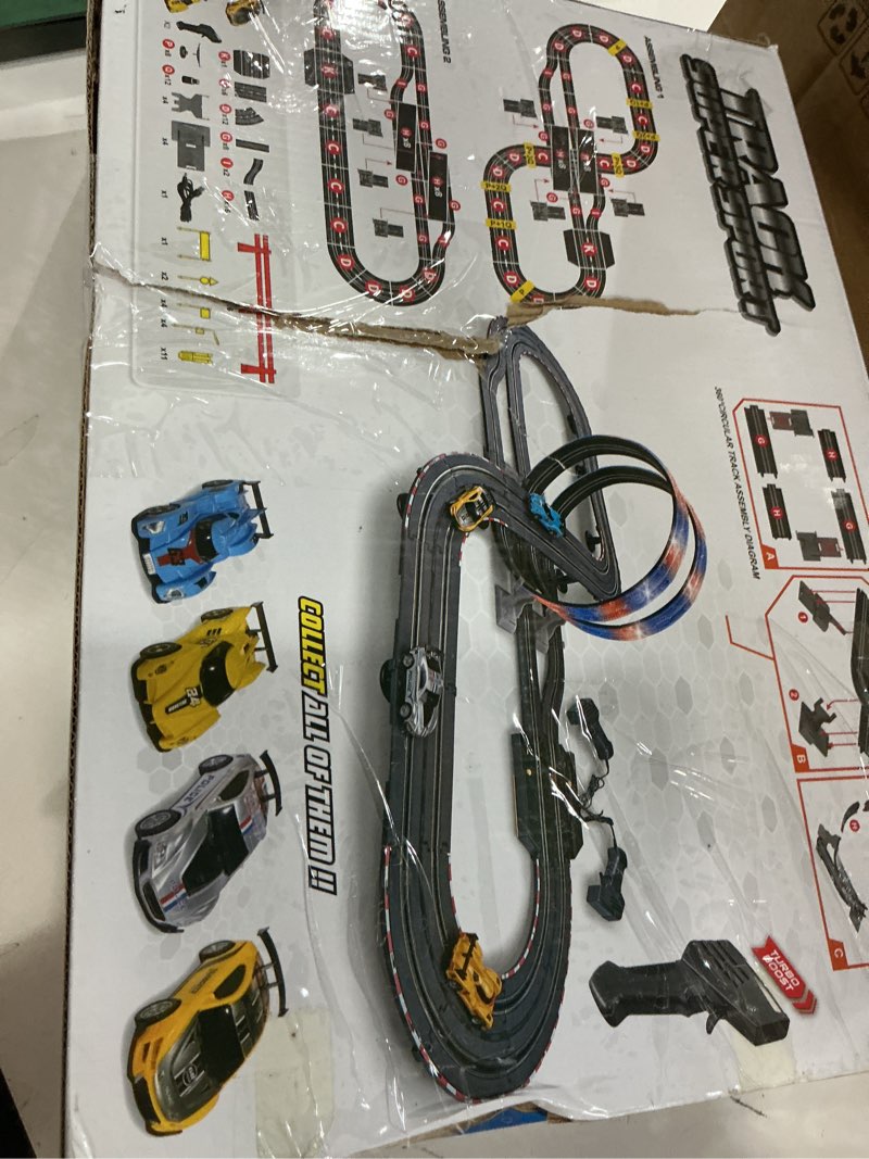 Condition photo showing Good Condition for slot car race track sets with 4 high-speed racing car, 20ft electric race car track for boys and kids, dual racing game lap counter circular overpass track,toys gifts for adults boys ages 6 7 8-12 w/ led lights
