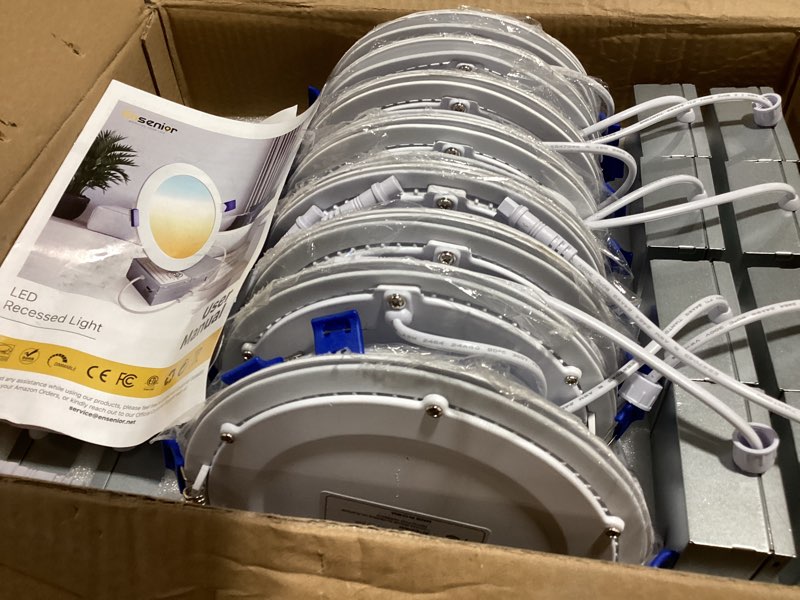 Condition photo showing As Is for ensenior 16 pack 6 inch led recessed ceiling light, dimmable, 6000k clear white, 1050lm 12w 120v, high brightness canless wafer downlight - etl&fcc&ic 6 inch 6000k - clear white