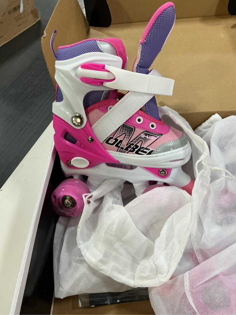 Condition photo showing Good Condition for sowume adjustable roller skates for girls and women, all 8 wheels of girl's skates shine, safe and fun illuminating for kids a-pink medium-(13-3 us)