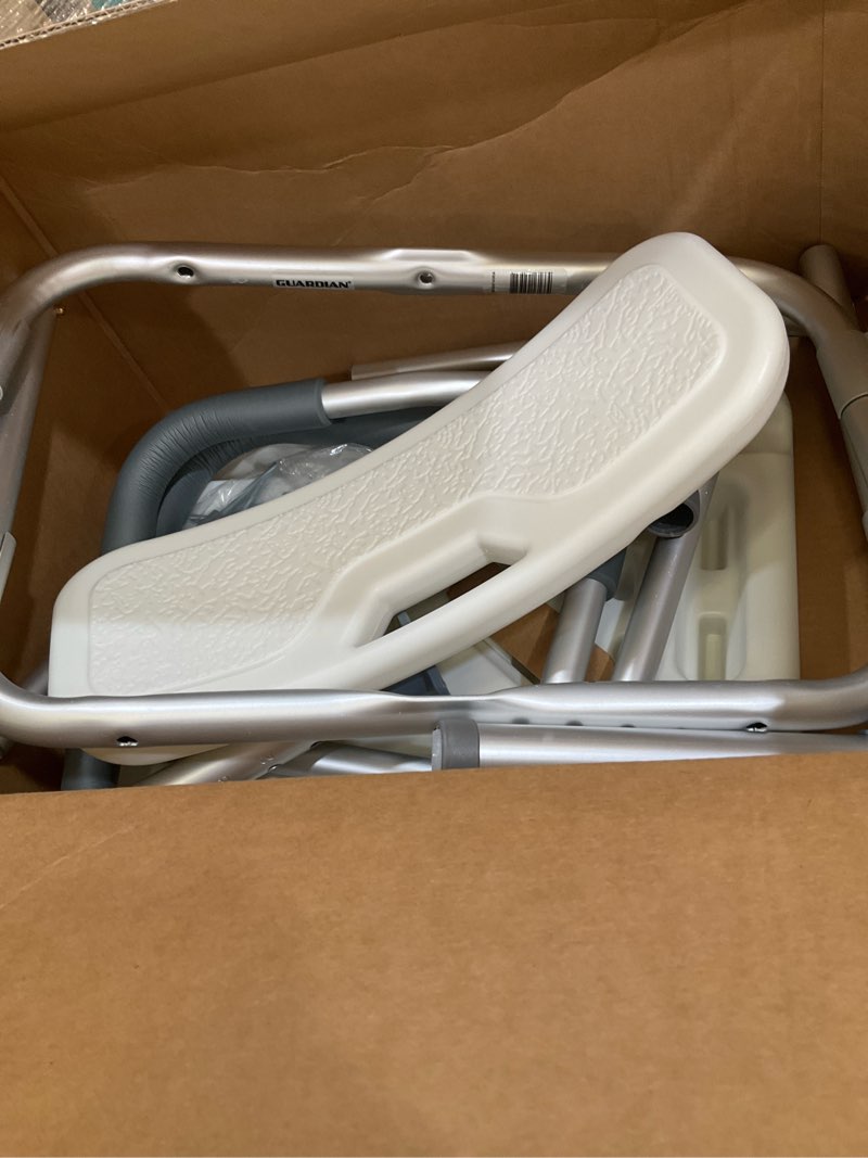 Condition photo showing Good Condition for medline shower chair for elderly, seniors, adults & disabled - heavy duty shower seat with padded arms and back for inside shower, adjustable height bath stool for bathtub, 350 lb, slip resistant white