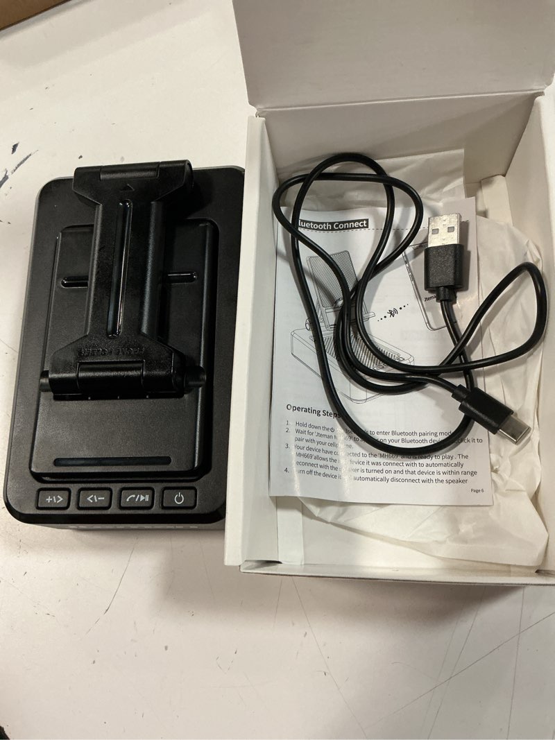 Condition photo showing Good Condition for cell phone stand with wireless bluetooth speaker and anti-slip base hd surround sound perfect for home and outdoors with bluetooth speaker for desk compatible with iphone/ipad/samsung galaxy black