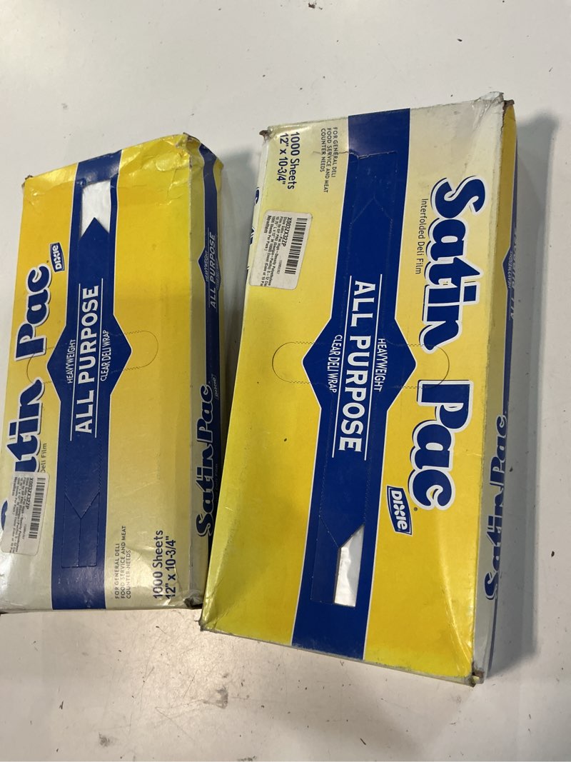 Condition photo showing New/Like New for 2 pack dixie satin-pac high-density polyethylene film by gp pro (georgia-pacific), s-12, clear, 10.75" l x 12" w, 10,000 count (case of 10 pack, 1000 sheets per pack )