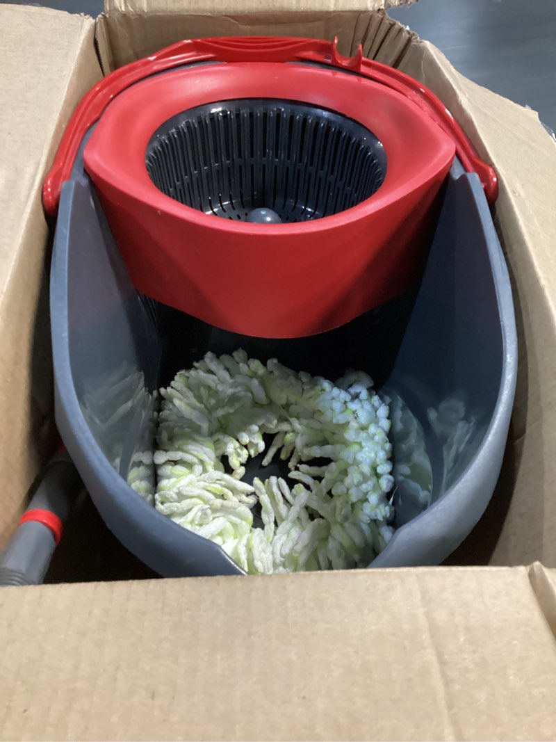 Condition photo showing As Is for o-cedar easywring microfiber spin mop and bucket floor cleaning system