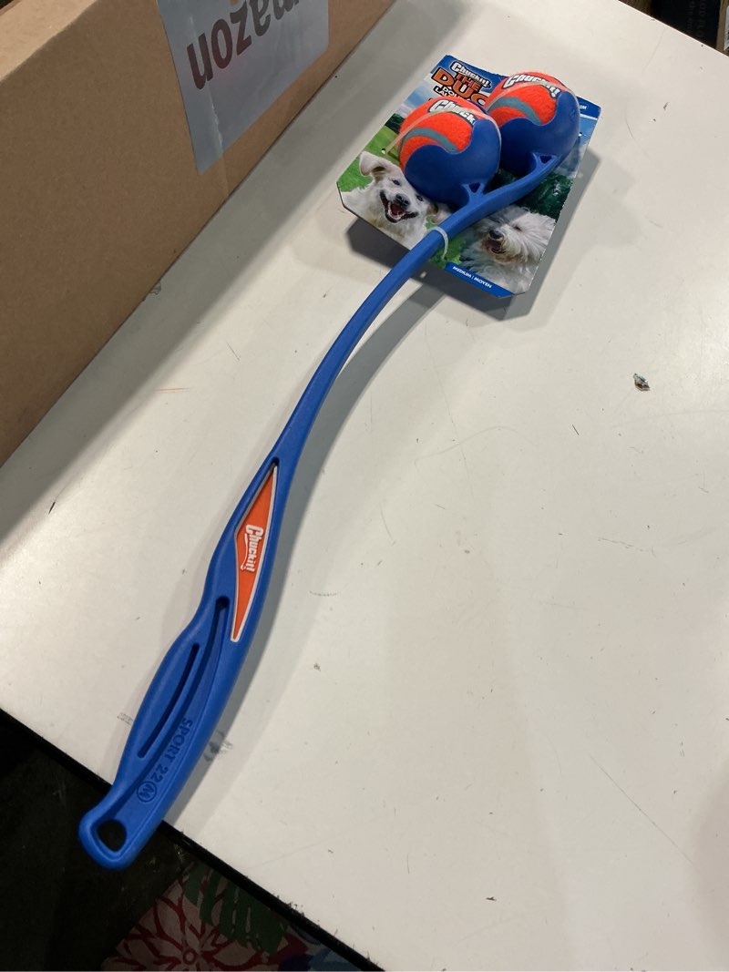 Condition photo showing Good Condition for Chuckit! The Duo 22M Double Launcher Dog Toy, 22" Length, Includes 2 Medium Tennis Balls (2.5") Size Medium for Breeds 20-60lbs, Multi-Dog and Pack Play