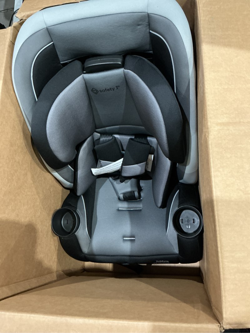 Condition photo showing As Is for safety 1st convertible car seat, convert from rear to forward facing and belt-positioning booster, high street, from birth to age 10, trimate