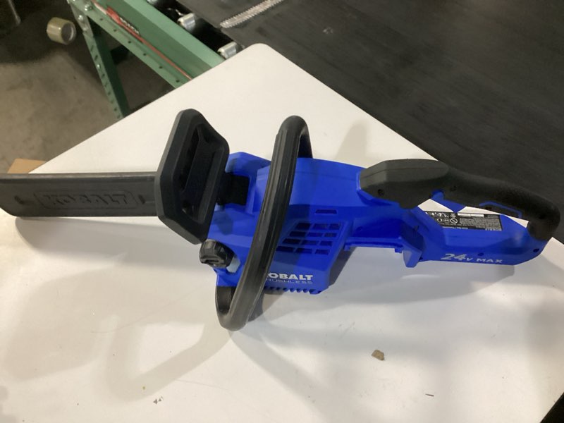 Condition photo showing As Is for kobalt 24-volt 12-in battery 4 ah chainsaw incomplete