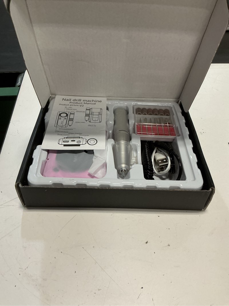 Condition photo showing New/Like New for nail drill machine, professional 45000rpm purple cordless rechargeable electric nail file for acrylic nails removal, portable manicure pedicure kit for salon home use