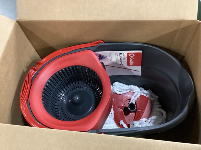 Condition photo showing As Is for O-Cedar EasyWring Microfiber Spin Mop, Bucket Floor Cleaning System, Red, Gray, Standard Easywring Spin Mop & Bucket
