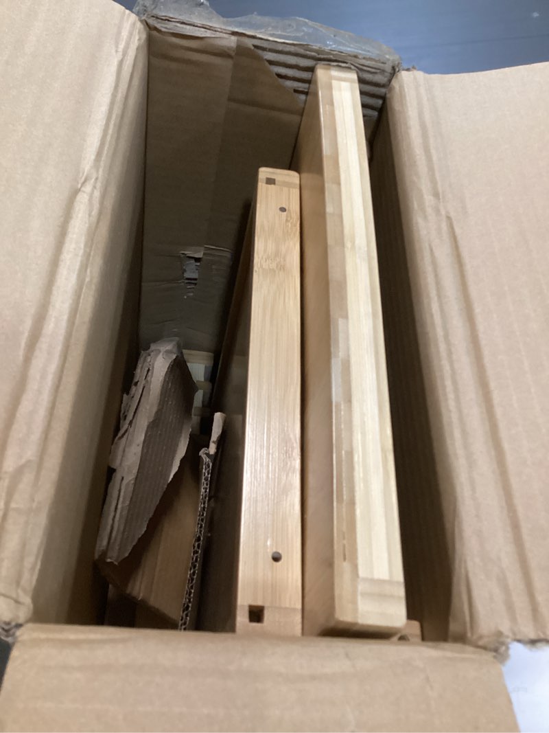 Condition photo showing Good Condition for Bamboo Wood Entryway Table 47.2" Console Table, 2-Tier Farmhouse Narrow Sofa Table with Grille-Inspired Sides Easy Assembly for Entrance, Hallway, Living Room, Bedroom, Foyer(Natural) Natural 2-TIER