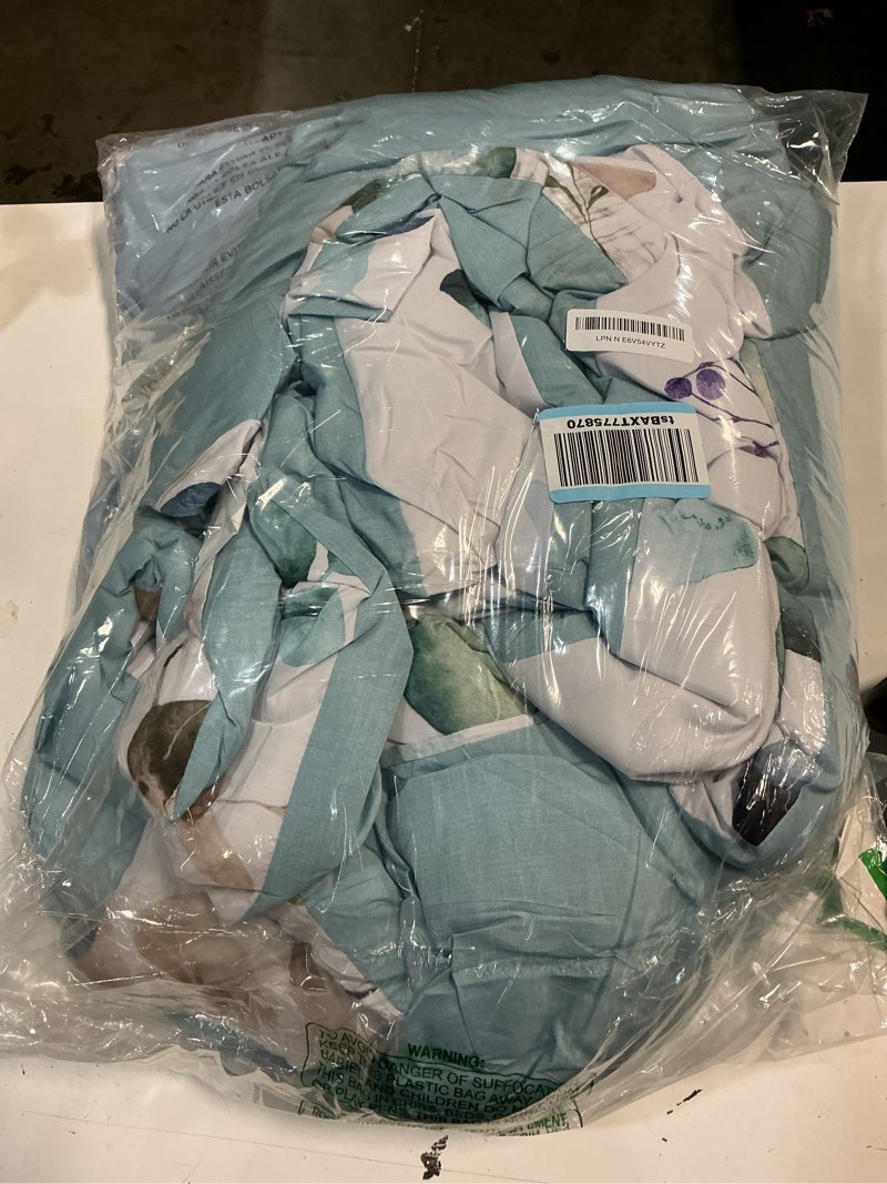 Condition photo showing As Is for muxhomo bed in a bag king 7 pieces, king comforter set reversible blue botanical flowers design, ultra soft & breathable bedding sets with comforter, sheets, pillowcases & shams king(104"x 90") blue flower