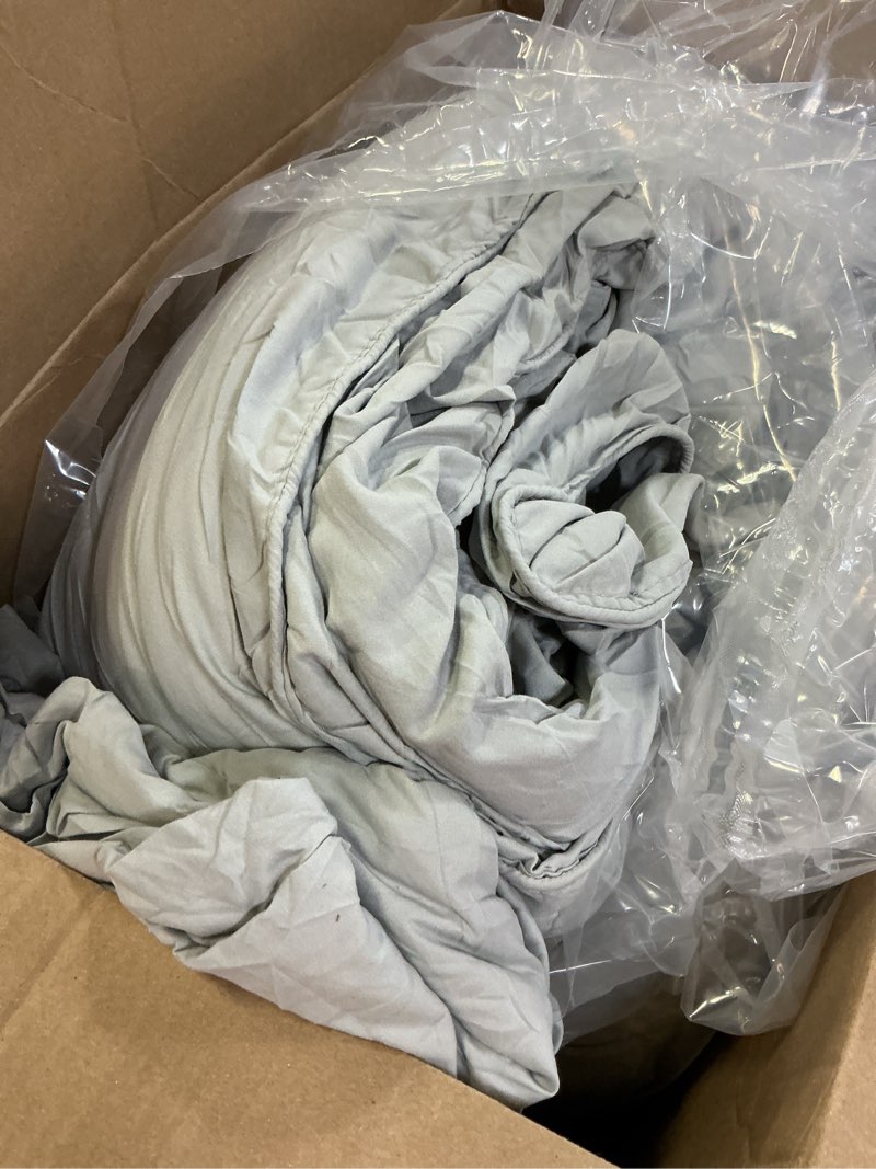 Condition photo showing As Is for nestl king comforter set pinch pleat comforter, bedding comforter sets, comforter set for king bed, pintuck comforter set king/cal king size, down comforter with 2 pillow shams, 3-piece - silver gray king/cal king silver