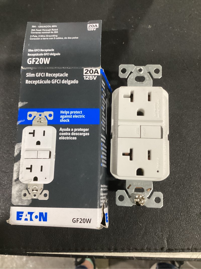 Condition photo showing Good Condition for eaton 20 -amp 125-volt gfci residential decorator outlet receptacles , white item #5195448 | model #gf20w-bx-lw